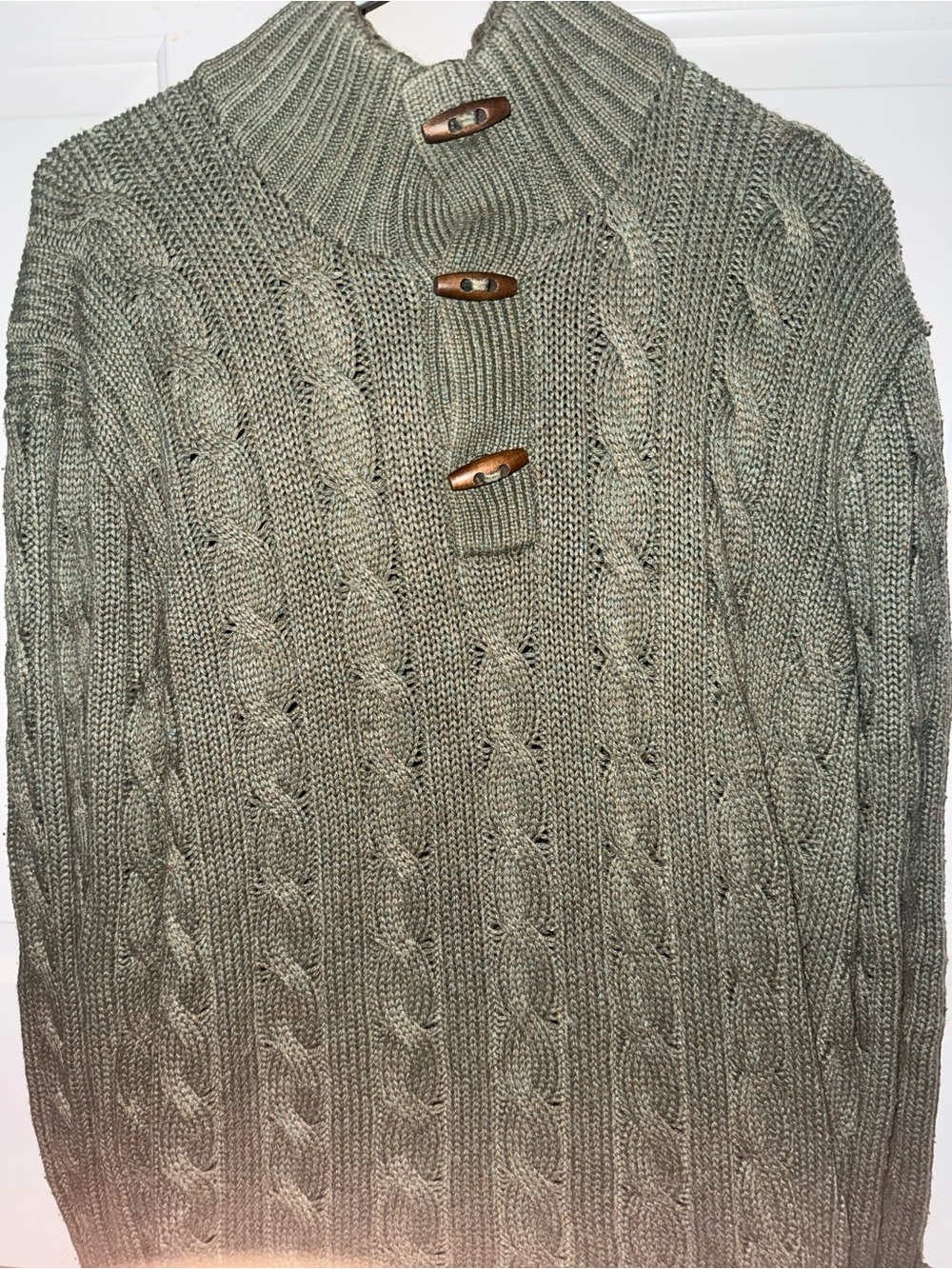 Ralph Lauren Polo Sage Green Cable Knit Toggle Turtleneck Sweater Men Large